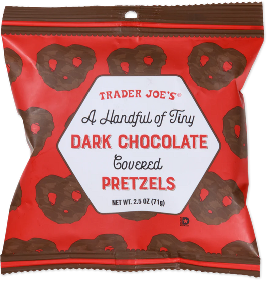 A Handful of Tiny Dark Chocolate Covered Pretzels