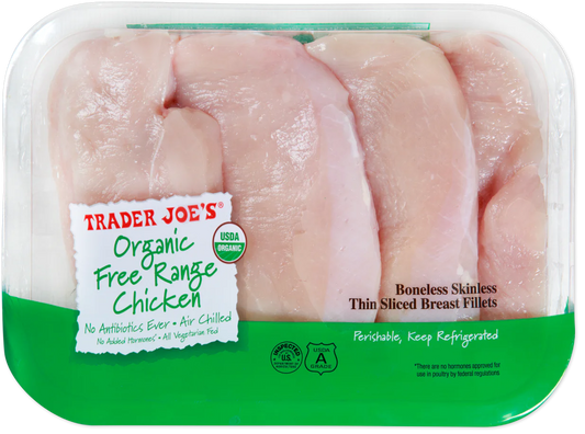 Organic Free Range Boneless Skinless Thin Sliced Chicken Breast Fillets